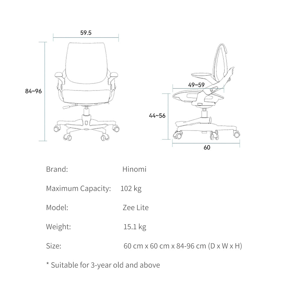 information regarding the measurement of the zee ergonomic kids study desk chair