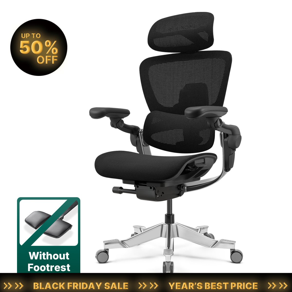 Cadeira de Escritório em Casa Ergonómica Hinomi H2 Pro – Suporte Lombar Ajustável, Apoio para os Pés Opcional