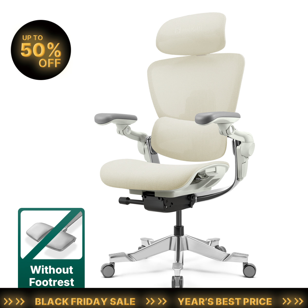 Cadeira de Escritório em Casa Ergonómica Hinomi H2 Pro – Suporte Lombar Ajustável, Apoio para os Pés Opcional