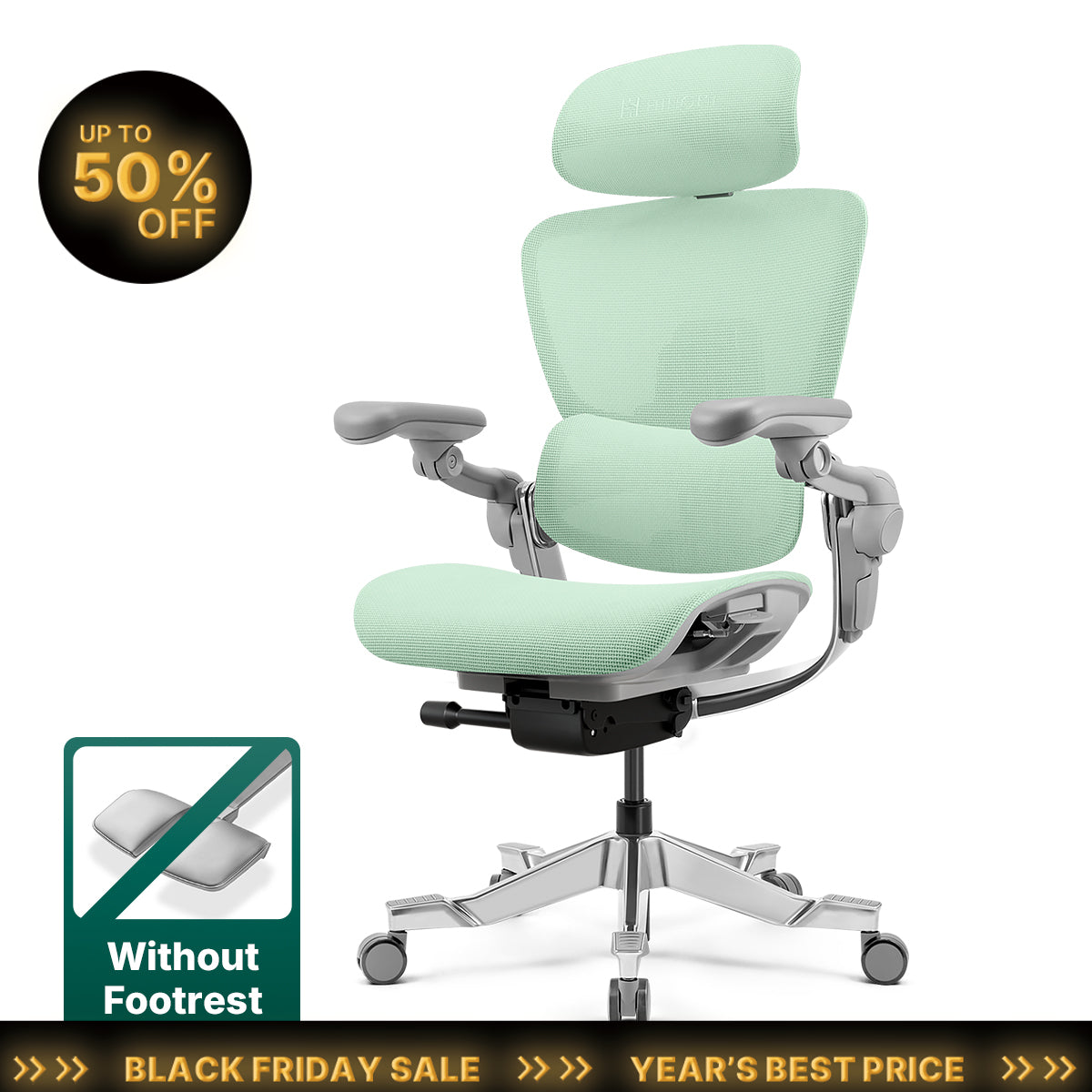 Cadeira de Escritório em Casa Ergonómica Hinomi H2 Pro – Suporte Lombar Ajustável, Apoio para os Pés Opcional