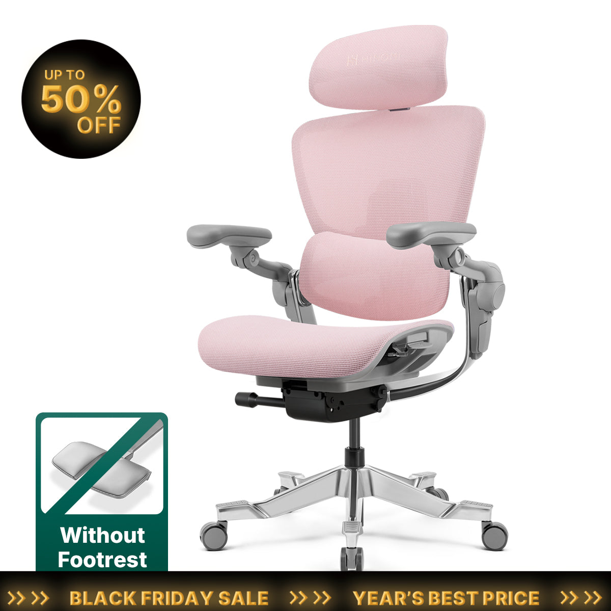 Cadeira de Escritório em Casa Ergonómica Hinomi H2 Pro – Suporte Lombar Ajustável, Apoio para os Pés Opcional