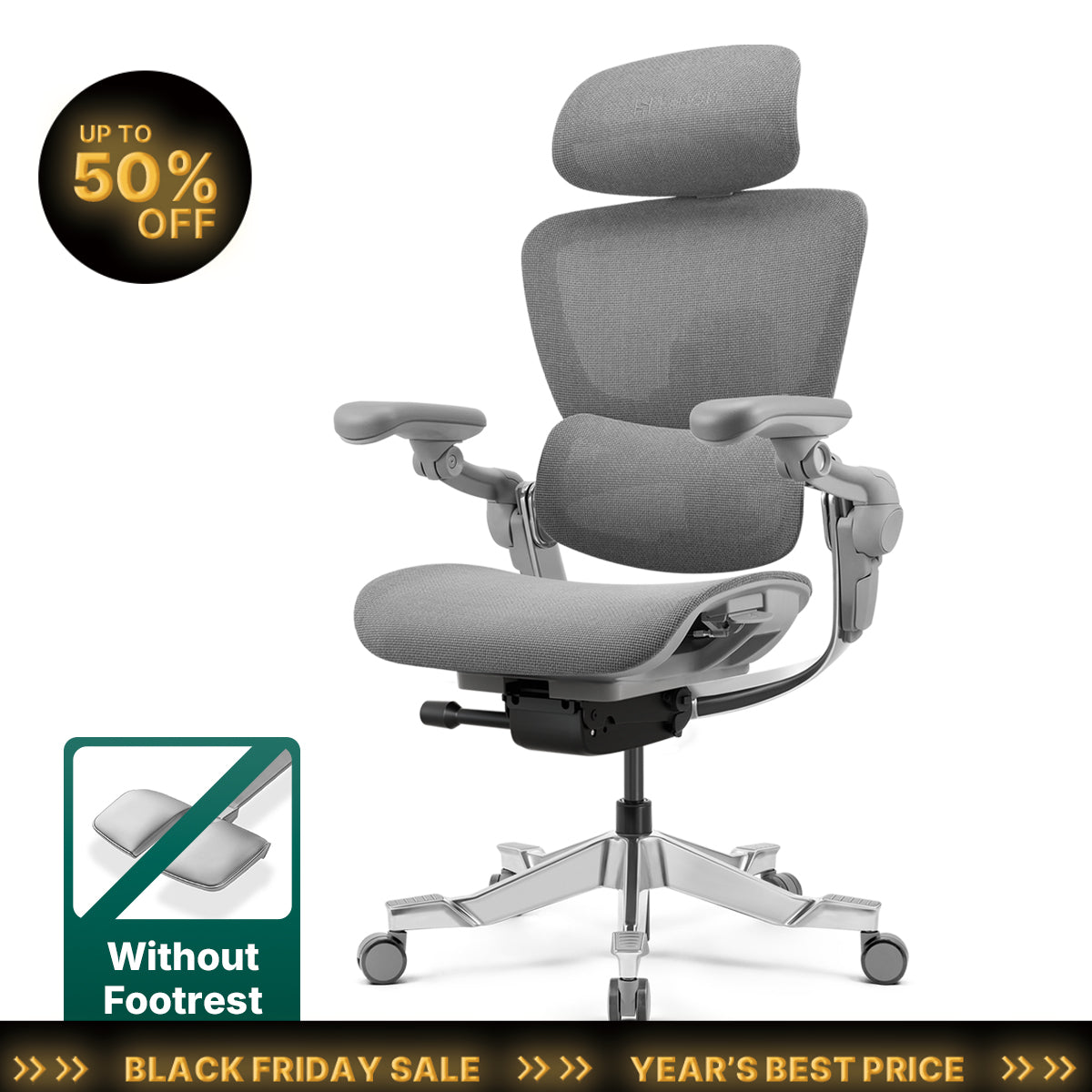 Cadeira de Escritório em Casa Ergonómica Hinomi H2 Pro – Suporte Lombar Ajustável, Apoio para os Pés Opcional