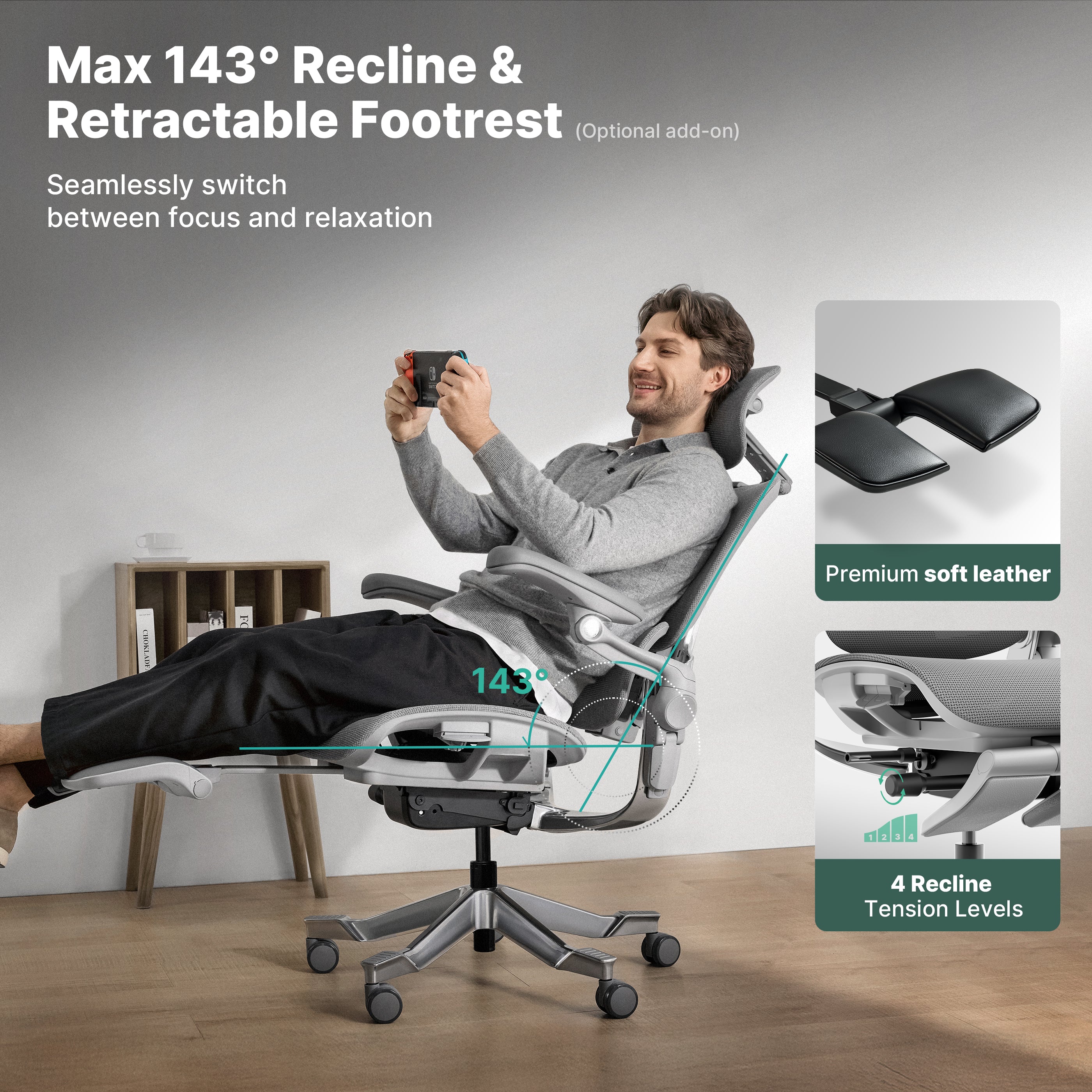 Ergonomiczne krzesło biurowe Hinomi H2 Pro z opcjonalnym podnóżkiem