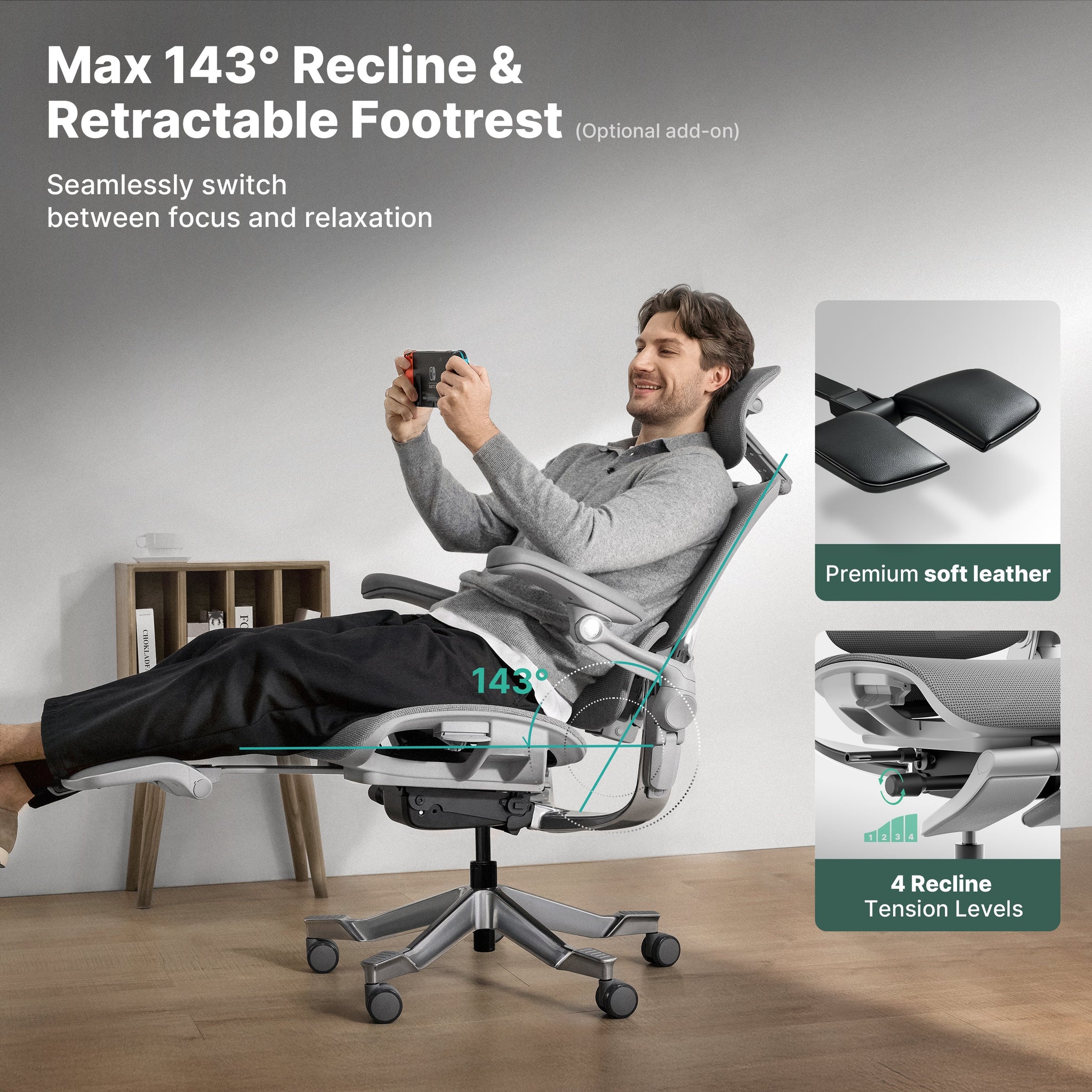 Ergonomiczne krzesło biurowe Hinomi H2 Pro z opcjonalnym podnóżkiem
