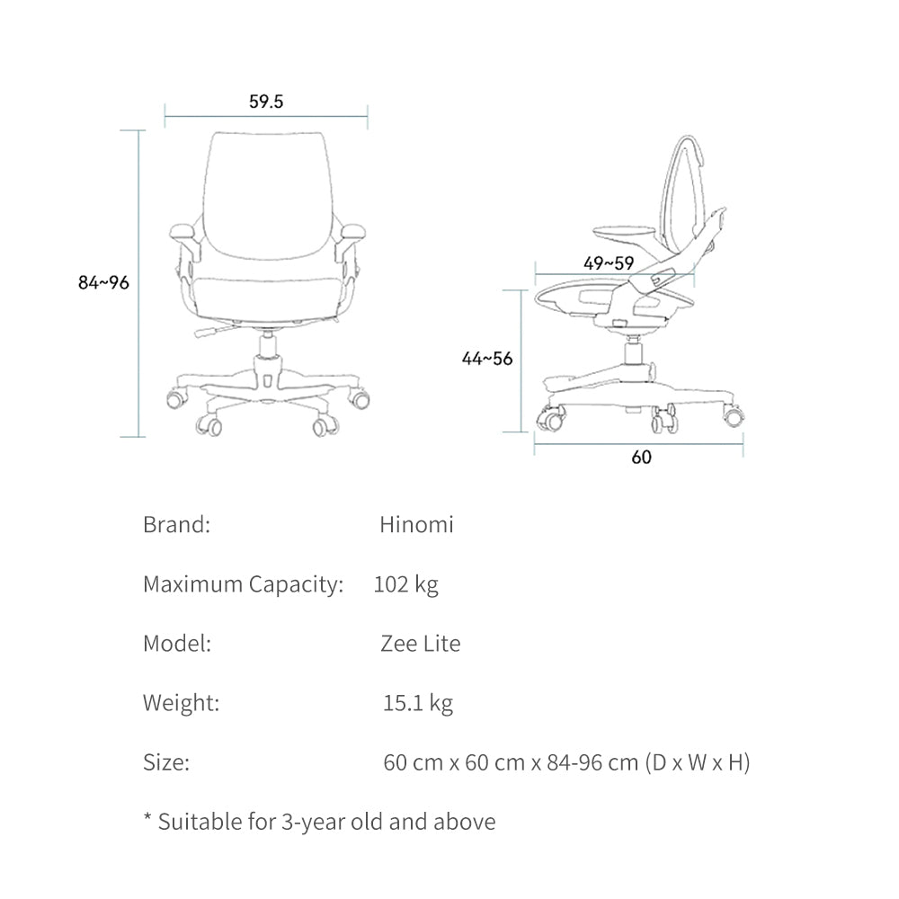 information regarding the measurement of the zee ergonomic kids study desk chair 