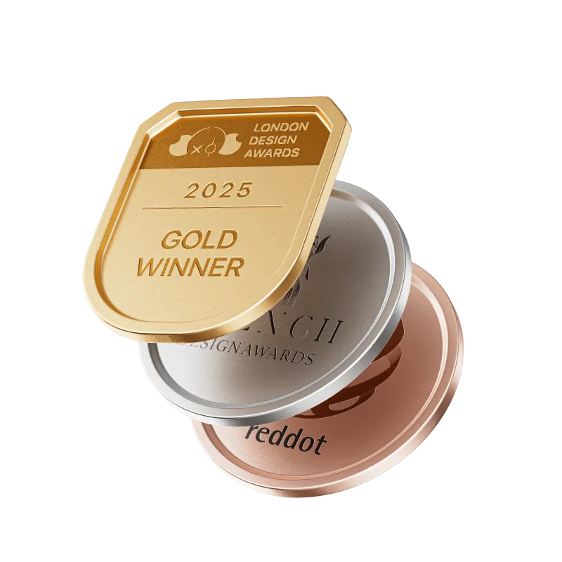 Medaillen der London Design Awards, French Design Awards und des Red Dot Award